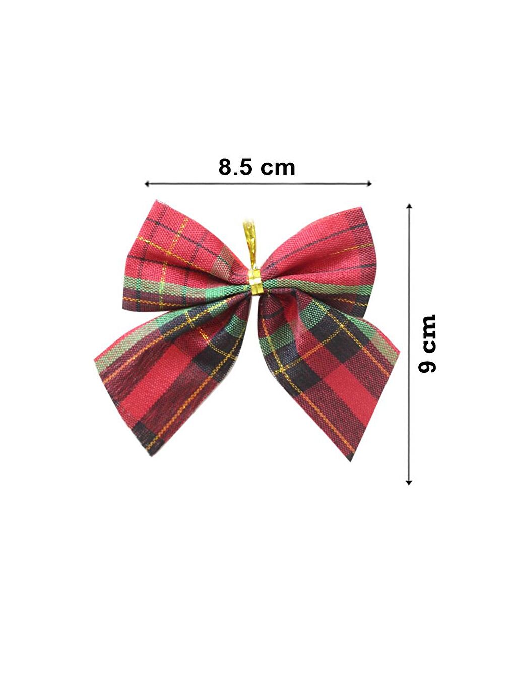 Yılbaşı Ağaç Süsü Dekoratif Ekose Kurdele Fiyonk Kırmızı Yeşil 8 cm 4'lü-2