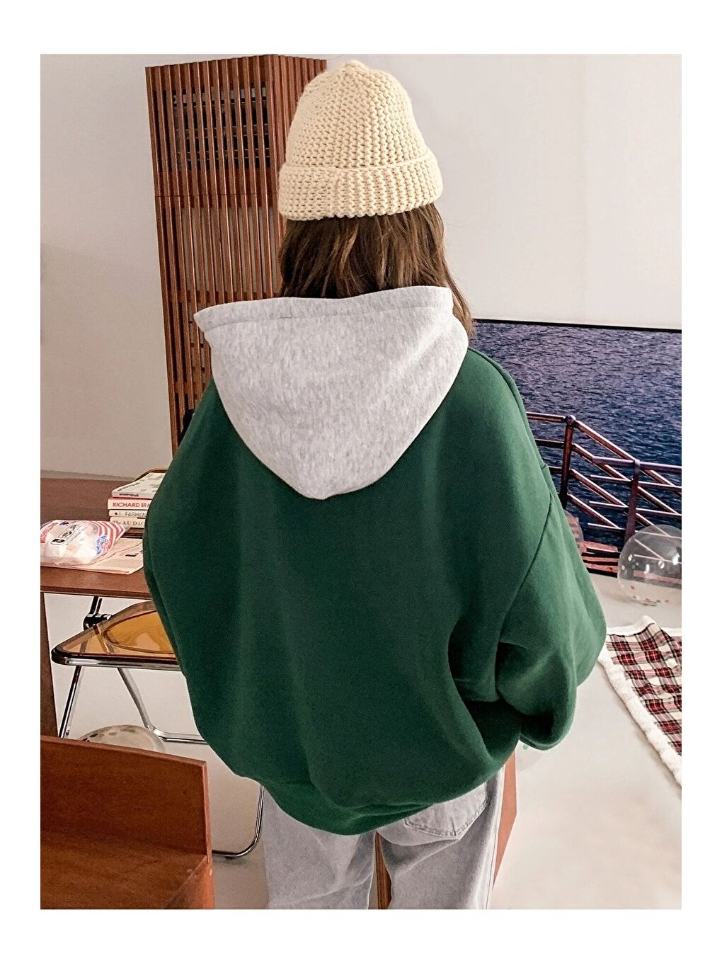 Trendseninle Yeşil Kadın YEŞİL Suppose Baskılı Oversize Sweatshirt - 3