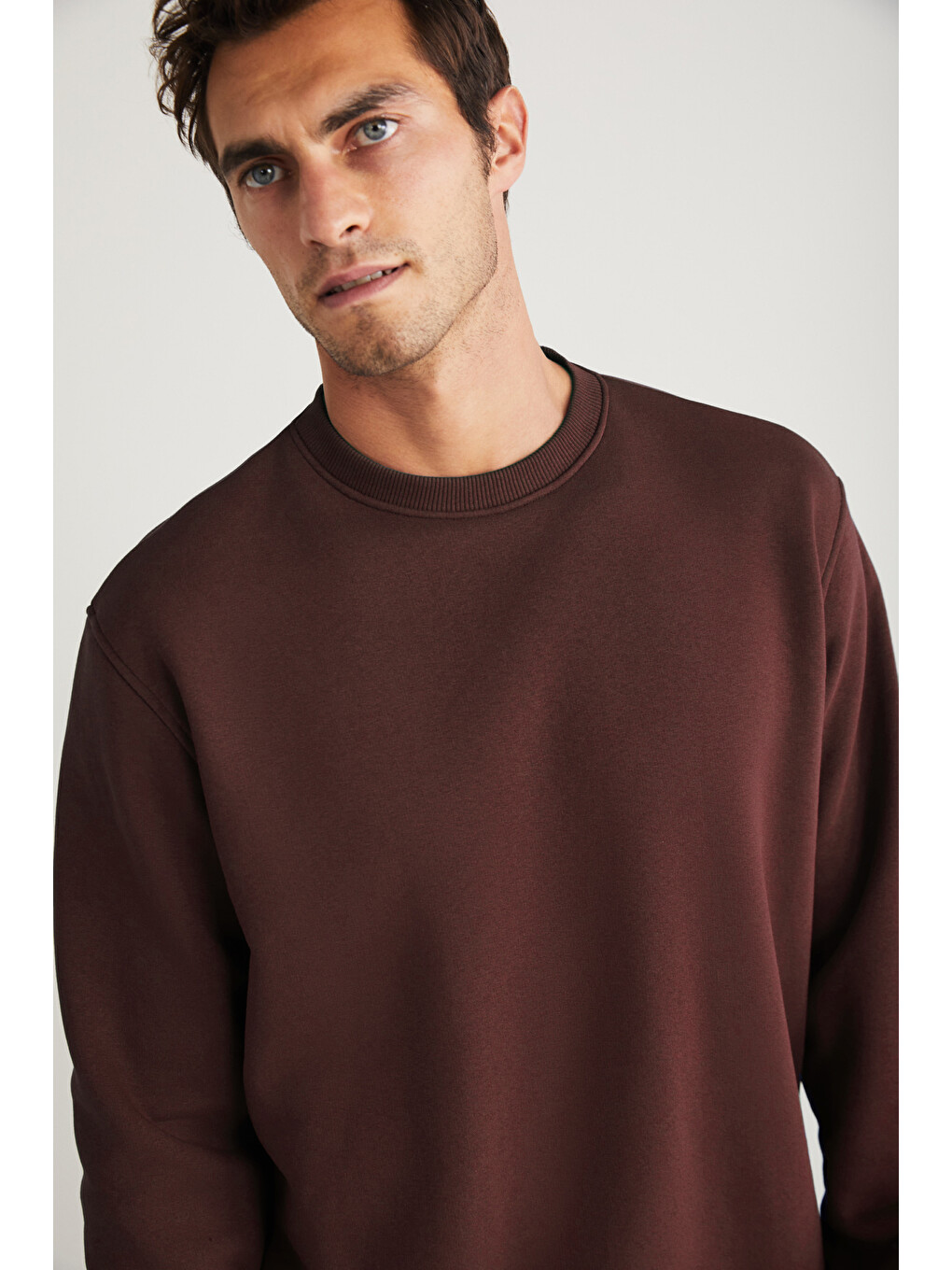 Travıs Erkek Organik Kumaşlı Yumuşacık Regular Fit Yuvarlak Yakalı Koyu Kahverengi Sweatshirt-3