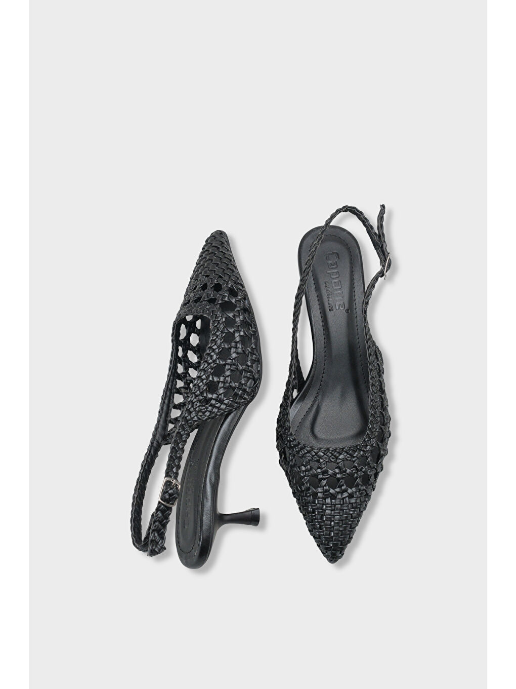 Siyah Laurie Örgü Sivri Burunlu Orta Topuklu Arkası Açık Kadın Ayakkabı-4