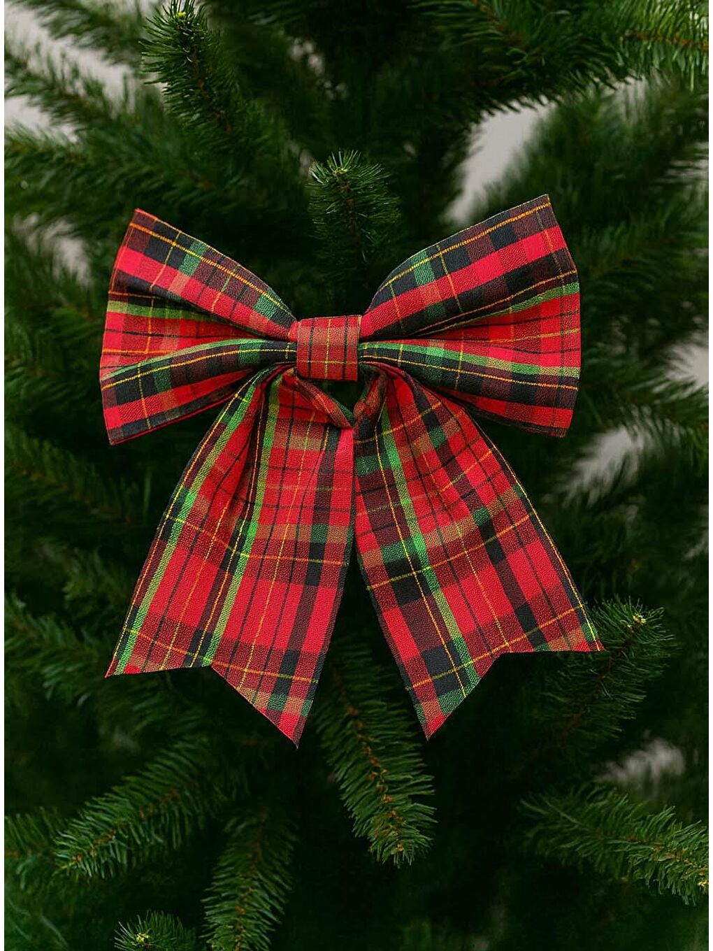 Yılbaşı Ağaç Süsü Ekose Fiyonk Asmalı Dekor Süsü Kırmızı 20 cm