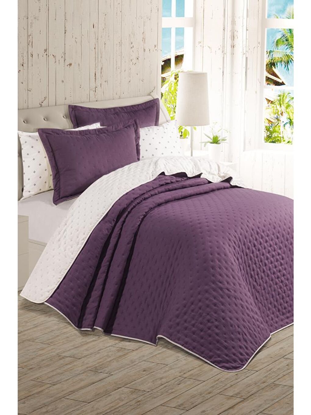 Washed Soft Çift Taraflı 6 Parça Çeyiz Seti Mürdüm