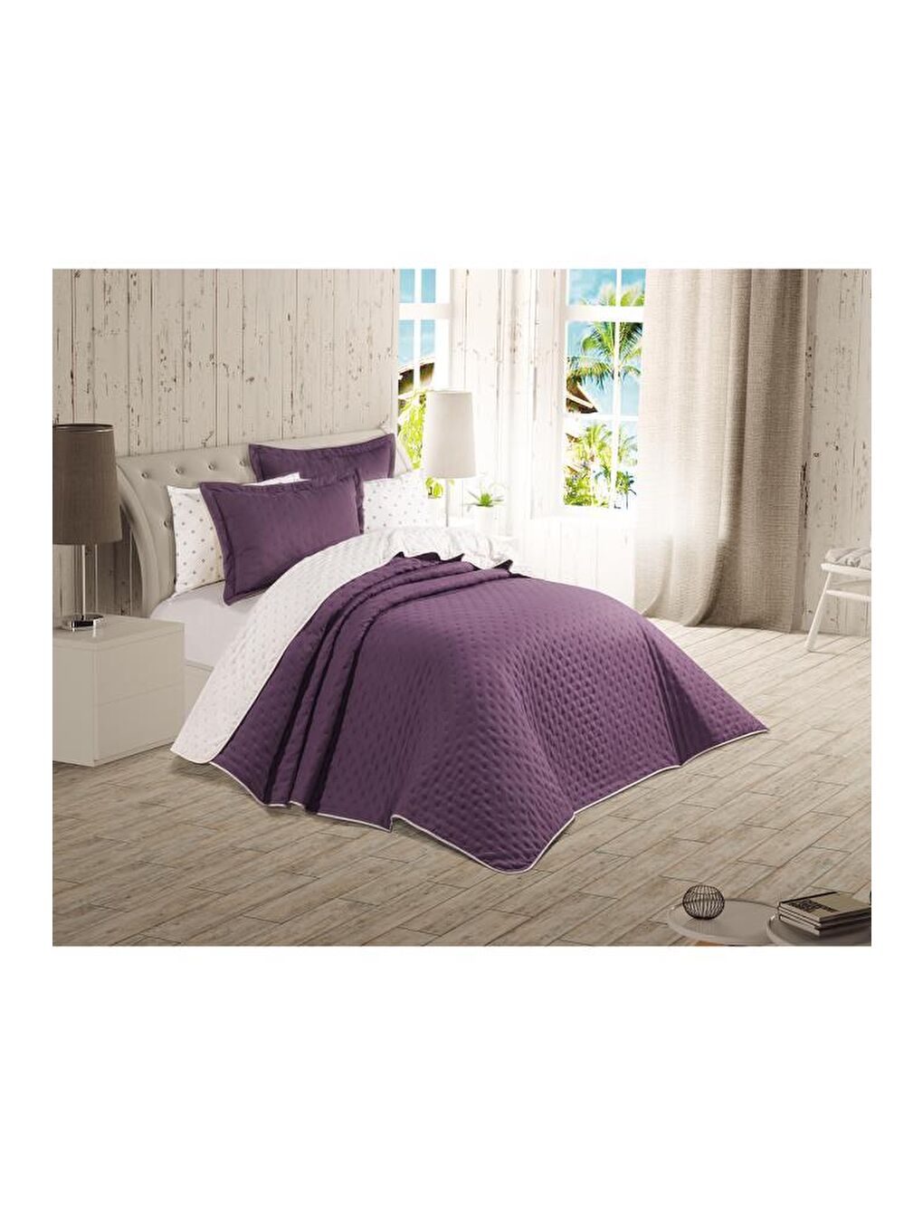 Washed Soft Çift Taraflı 6 Parça Çeyiz Seti Mürdüm-1