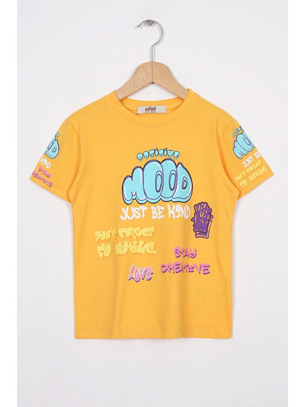 Yazı Baskılı Sarı Renk Kız Çocuk Tshirt