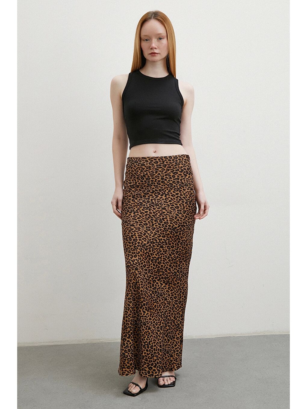 Karışık Leopar Desenli Verev Etek Kahve-1