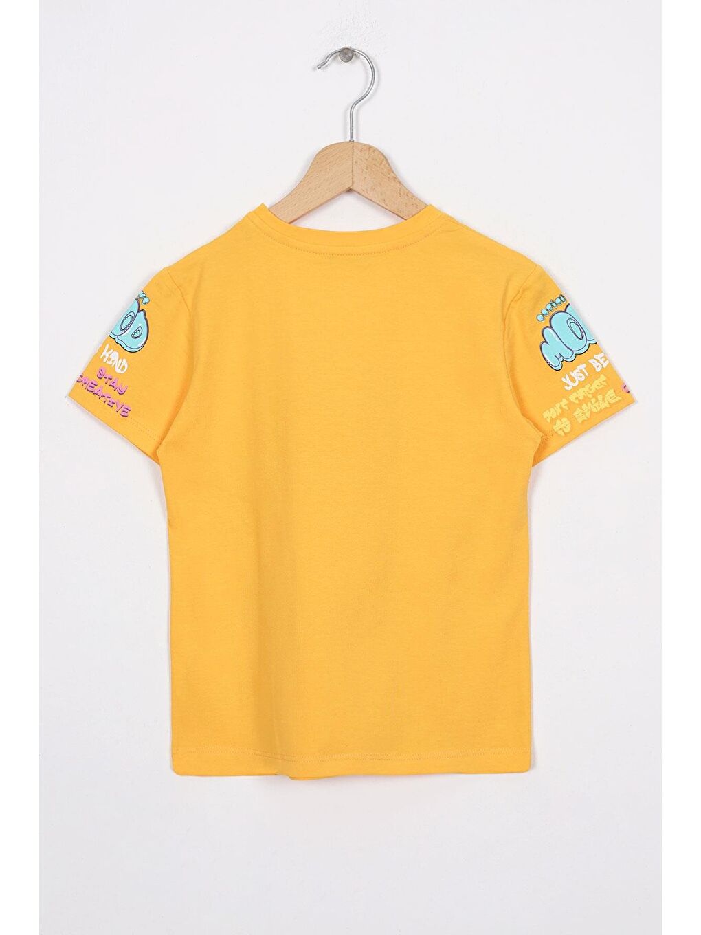 Yazı Baskılı Sarı Renk Kız Çocuk Tshirt-2