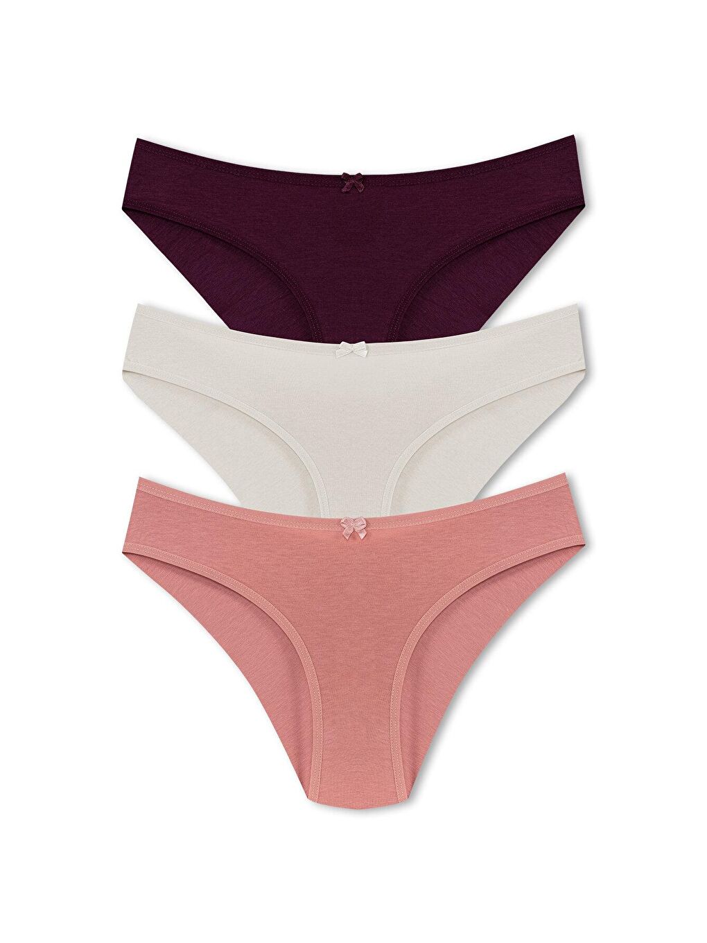 Mor Pamuklu Arkası Çift Kat Slip Kadın Külot 3'lü