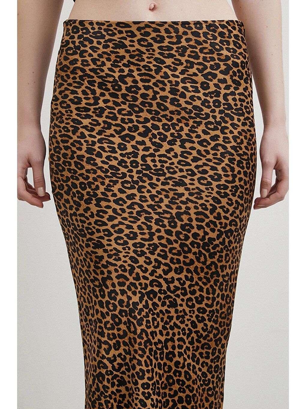 Karışık Leopar Desenli Verev Etek Kahve-4