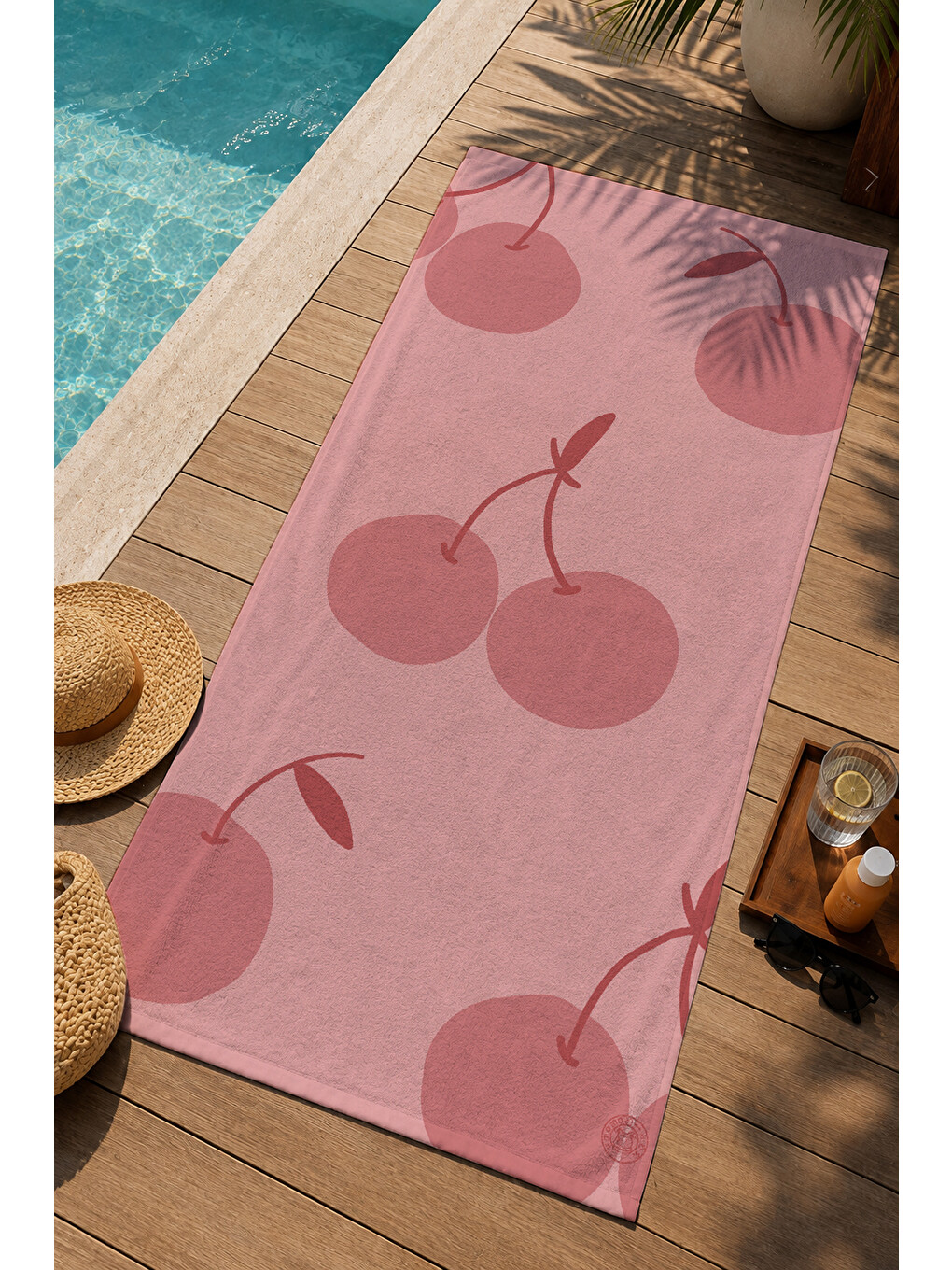 Pudra Pembe Minimal Kiraz Desenli 70x150 Cm Dijital Baskılı Plaj Ve Banyo Havlusu-2
