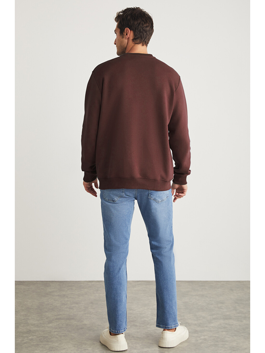 Travıs Erkek Organik Kumaşlı Yumuşacık Regular Fit Yuvarlak Yakalı Koyu Kahverengi Sweatshirt-5