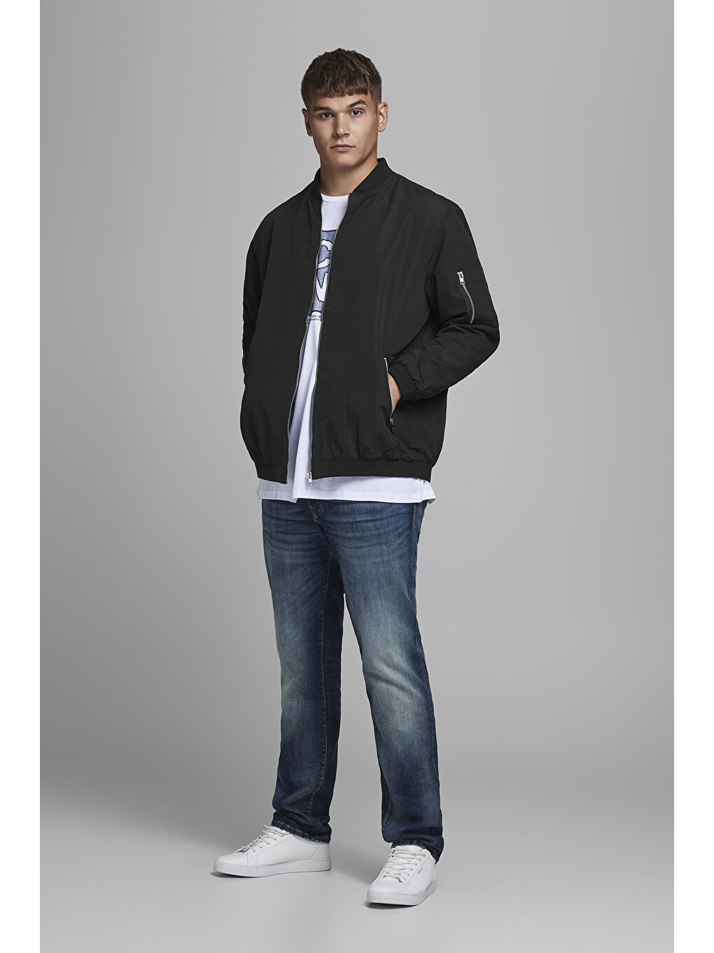 Siyah Büyük Beden Fermuarlı Bomber Erkek Ceket 12173990-1