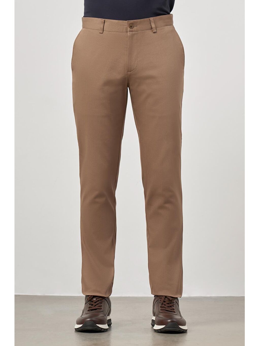 Koyu Bej Pamuklu Yandan Cepli Casual Slim Fit Chino Pantolon 1003245150