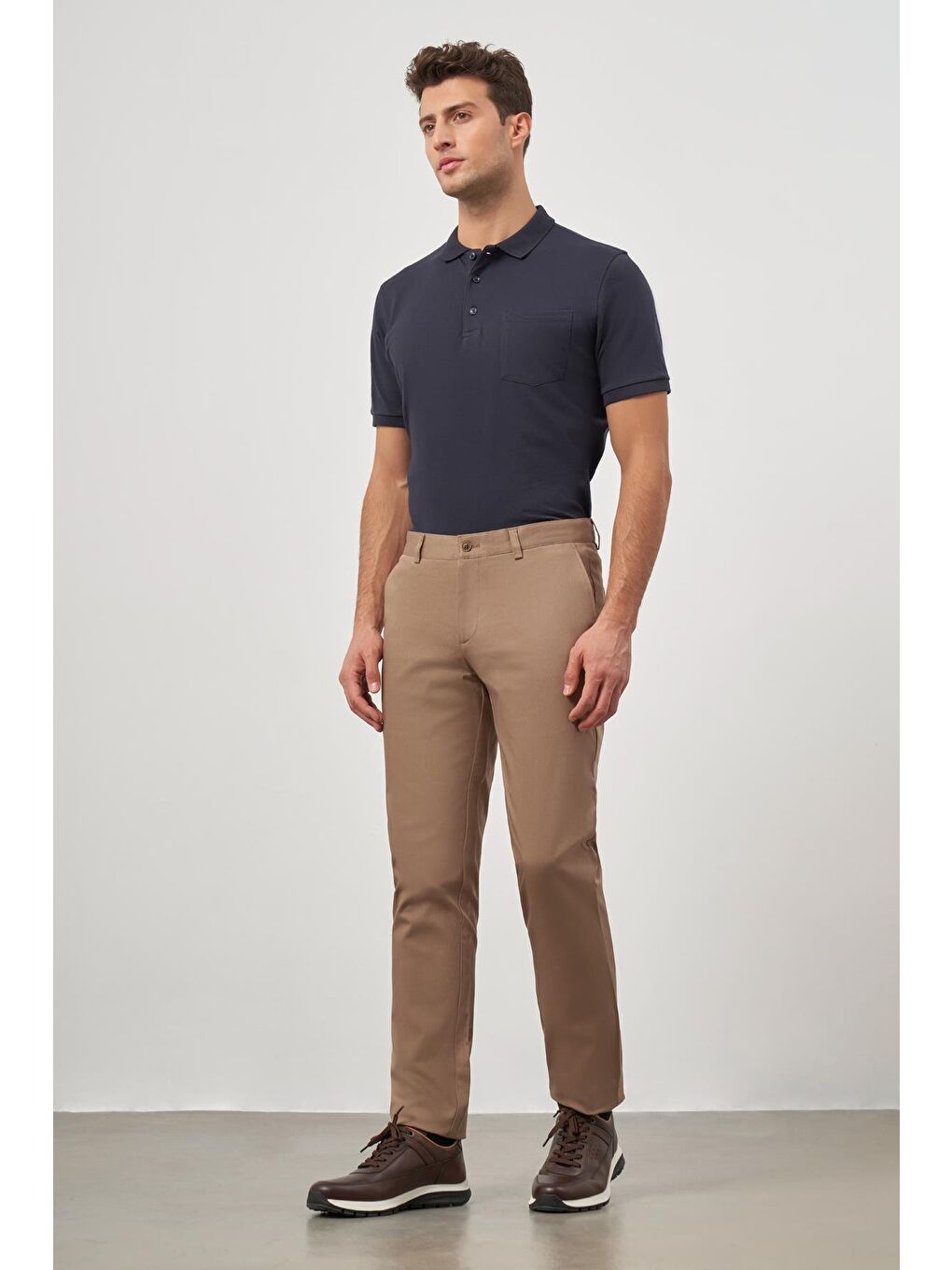 Koyu Bej Pamuklu Yandan Cepli Casual Slim Fit Chino Pantolon 1003245150-1