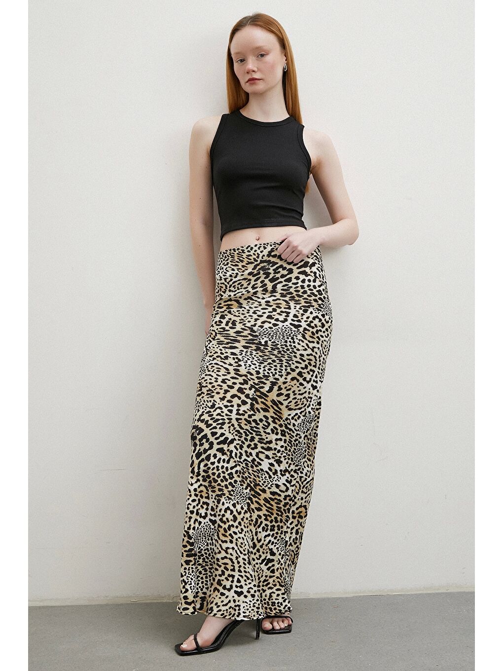 Leopar Desenli Verev Etek Ekru