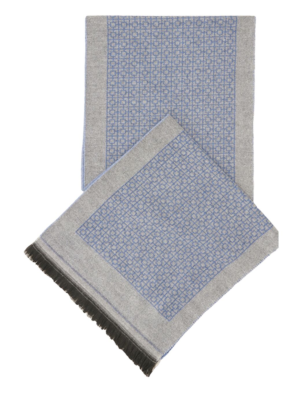 Erkek Mavi-Gri Desenli Örme Atkı