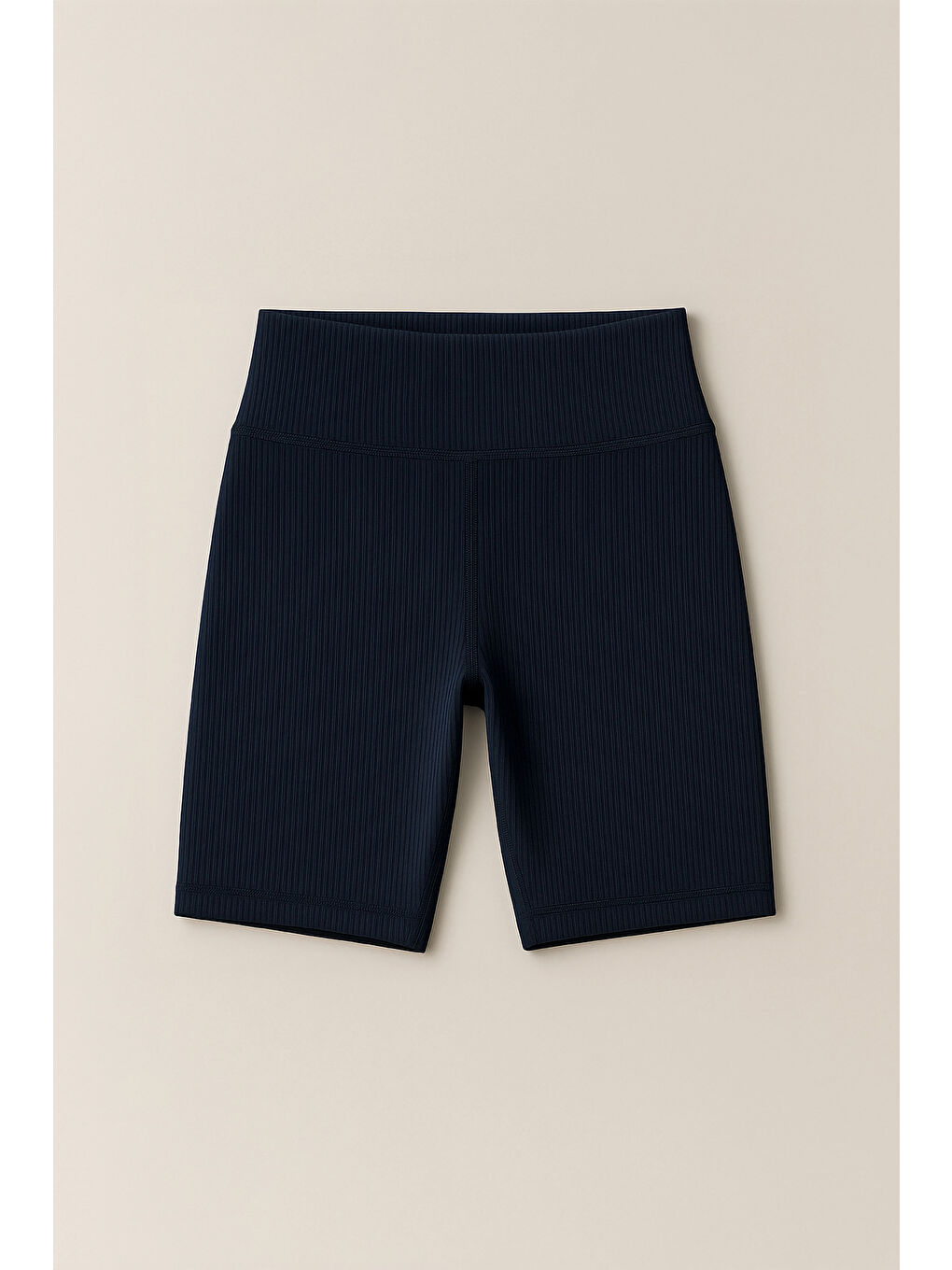 Lacivert Kadın Yüksek Bel Toparlayıcı Ripli Fitilli Kısa Spor Tayt-3