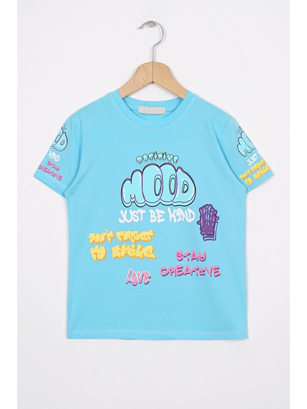 Zepkids Yazı Baskılı Açık Mavi Renk Kız Çocuk Tshirt