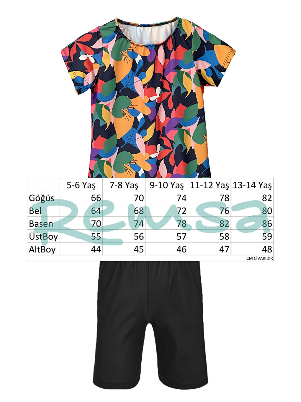 Yeşil Kız Çocuk Kısa Kollu Elastanlı Taytlı Yarı Kapalı Mayo R5005 Sariye-1