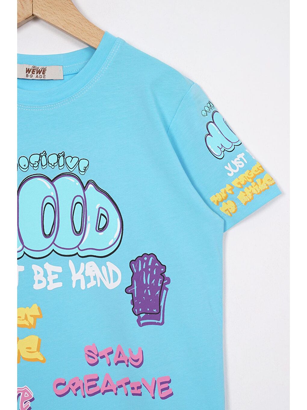 Zepkids Yazı Baskılı Açık Mavi Renk Kız Çocuk Tshirt - 1