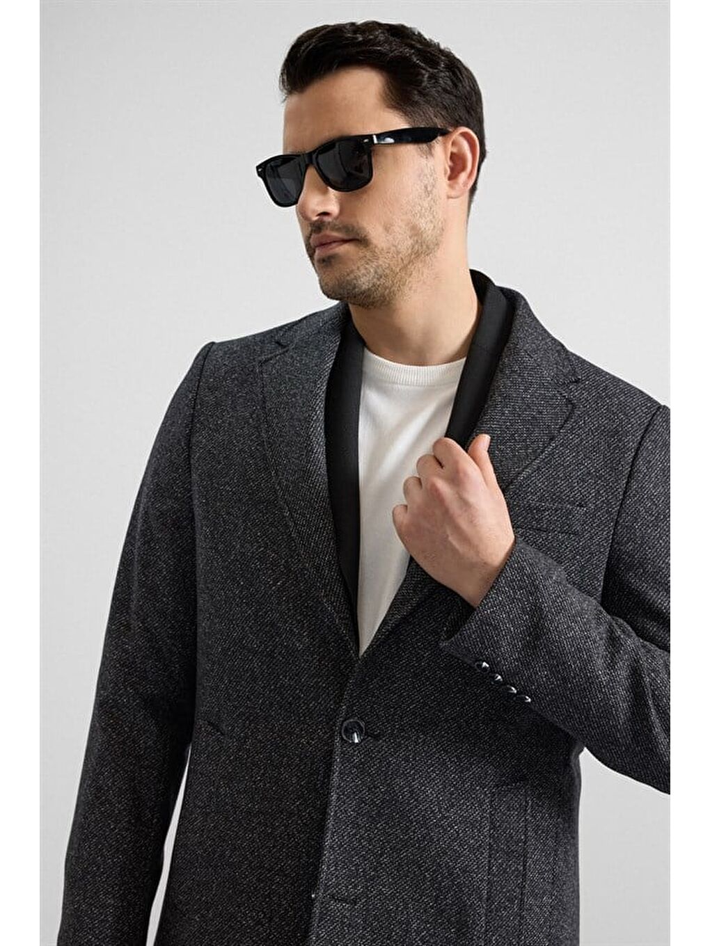 Siyah Slim Mono Yaka Yan Cepli Kaban-1