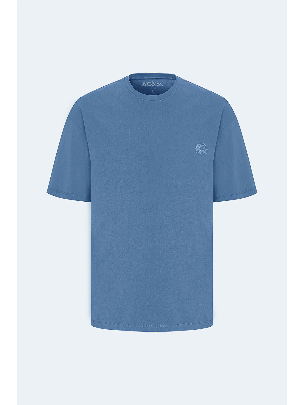 Erkek İndigo Loose Fit Bol Kesim %100 Pamuk Baskılı Bisiklet Yaka Tişört-4