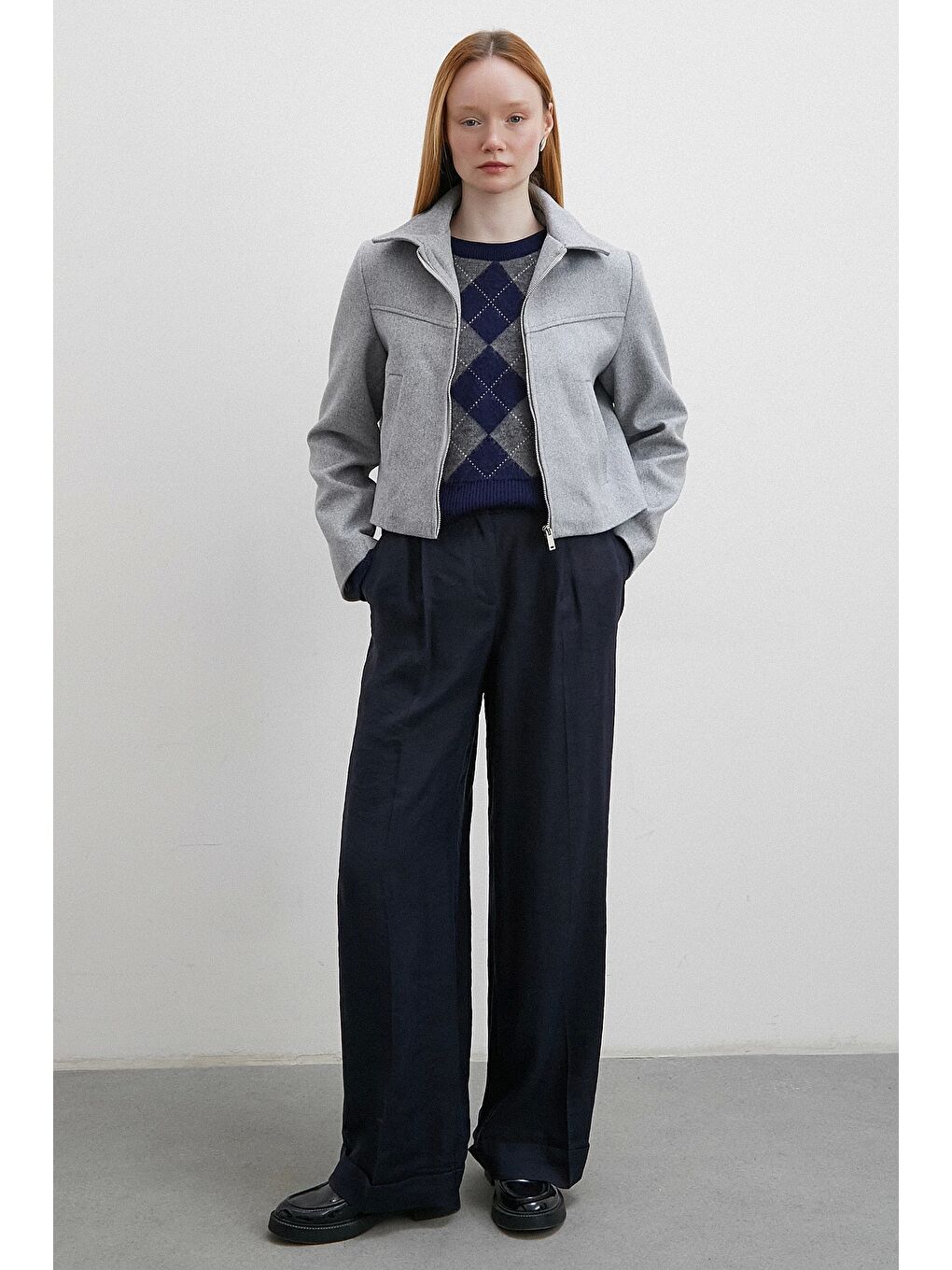 Fermuarlı Kaşe Ceket Gri