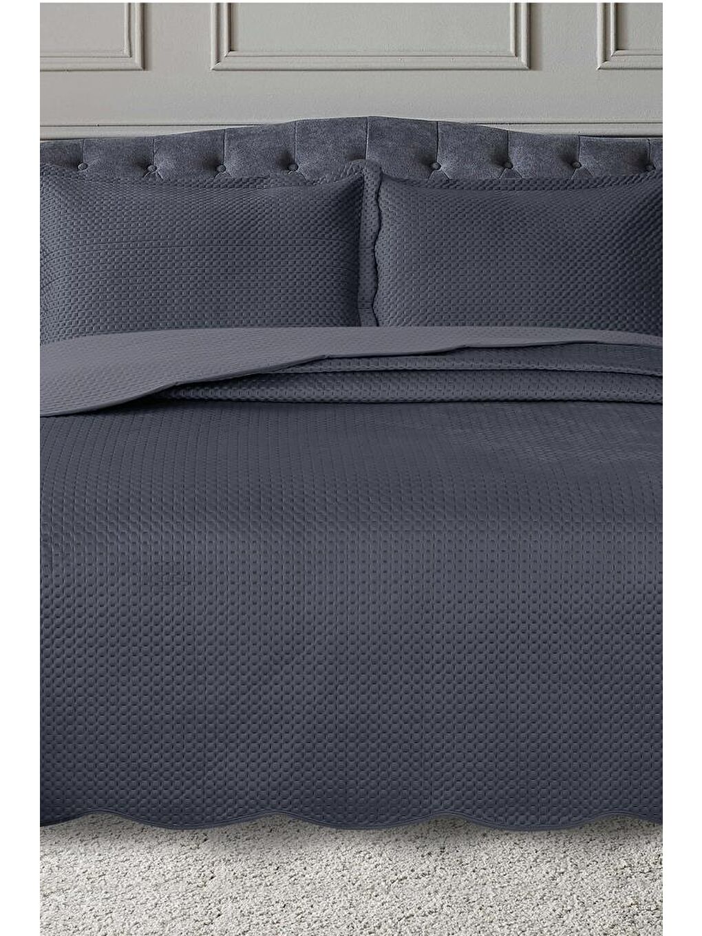 Silvia Çift Kişilik Lüks Kadife Yatak Örtüsü Antrasit