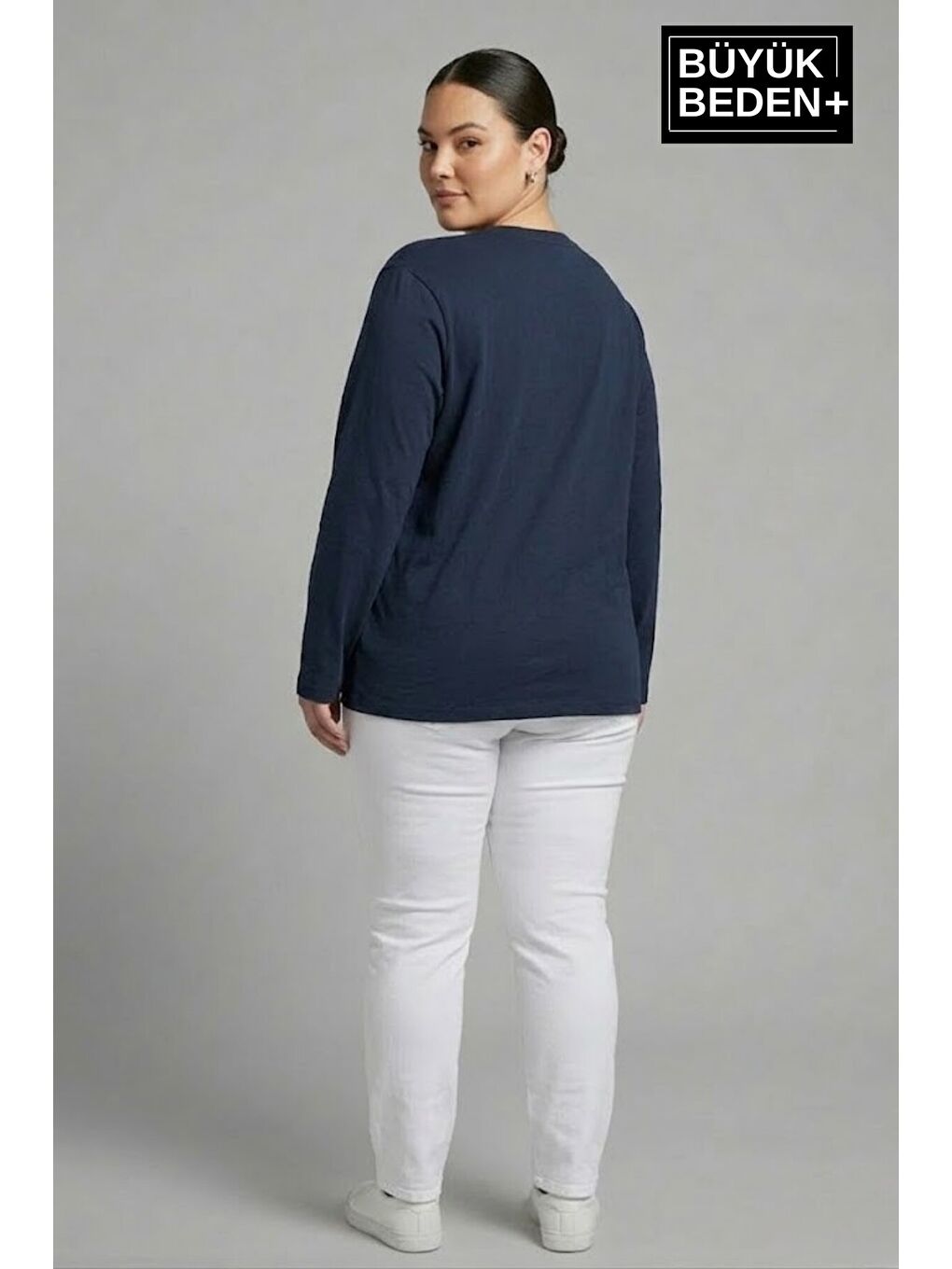 Lacivert Kadın Büyük Beden New York Baskılı 2 İplik Bisiklet Yaka Tişört SPR26BTSK942-5-1