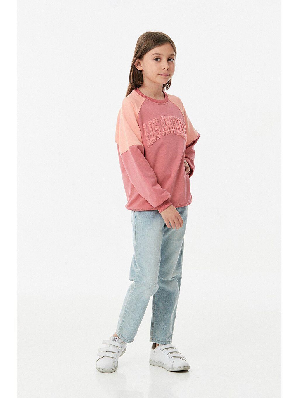 Pembe Los Angeles Nakışlı Unisex Çocuk Sweatshirt-1