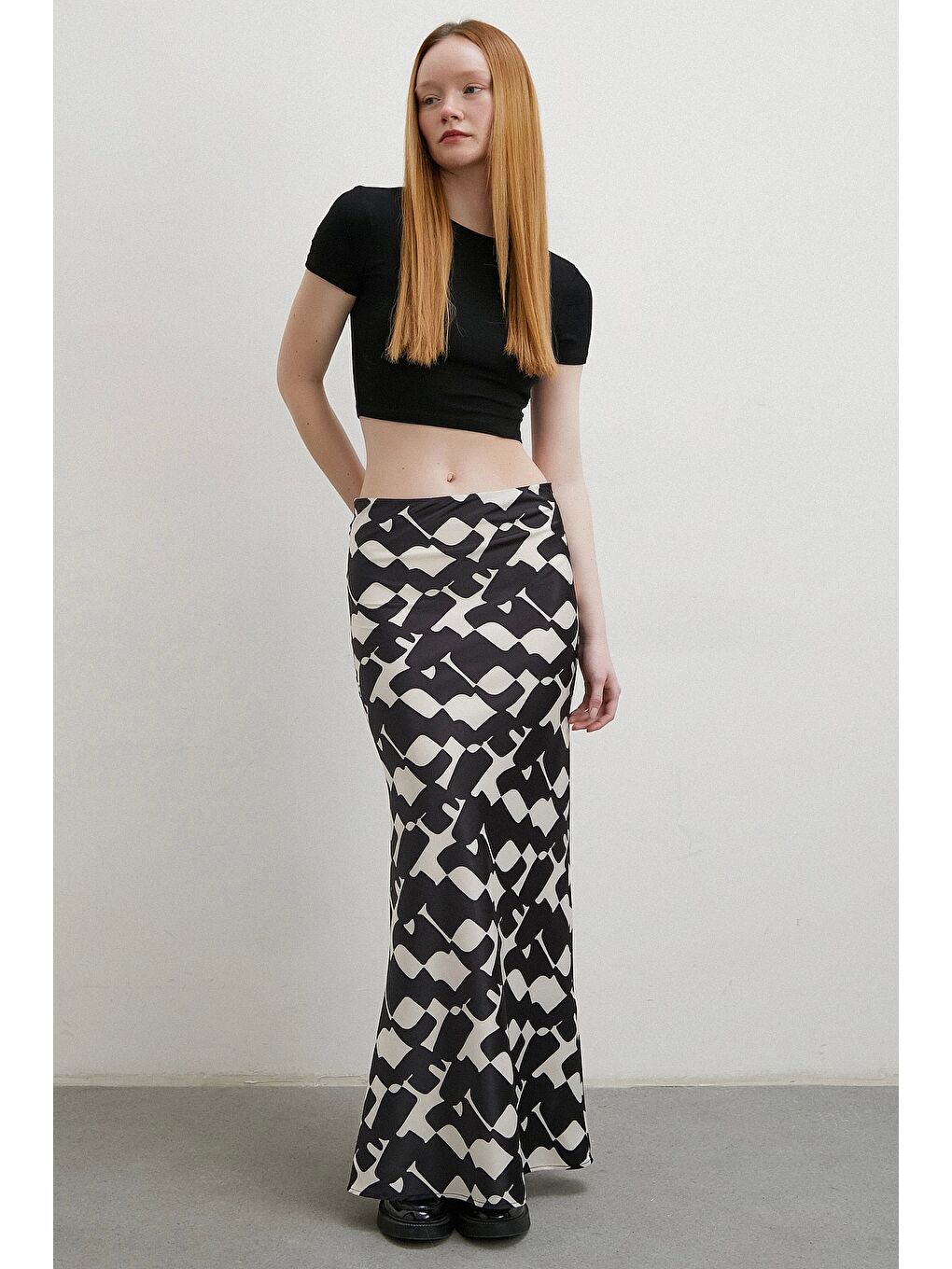 Desenli Maxi Verev Etek Bej