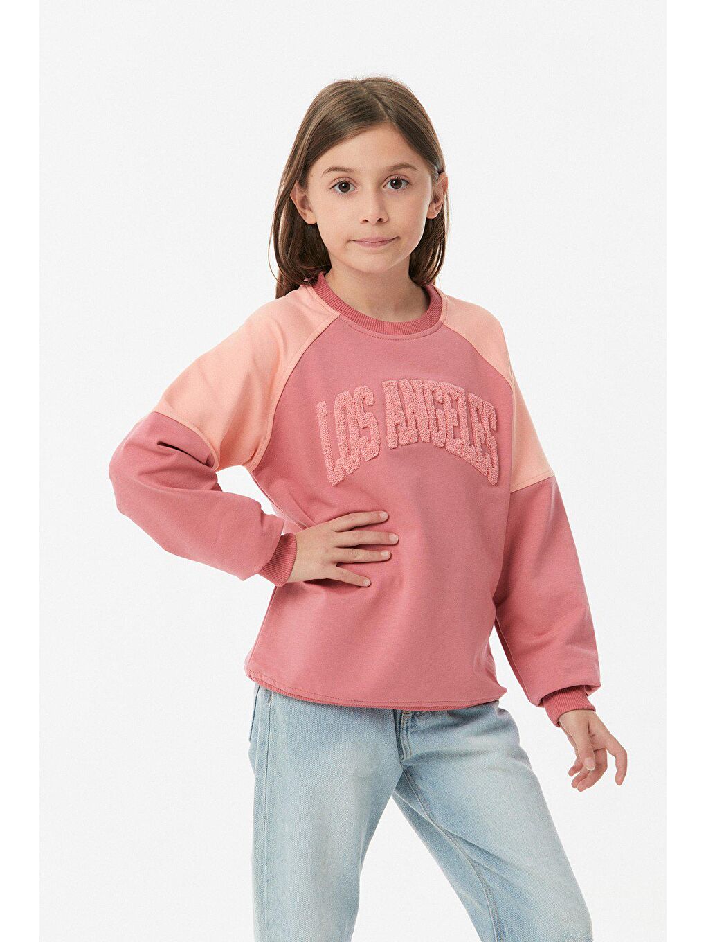 Pembe Los Angeles Nakışlı Unisex Çocuk Sweatshirt-2