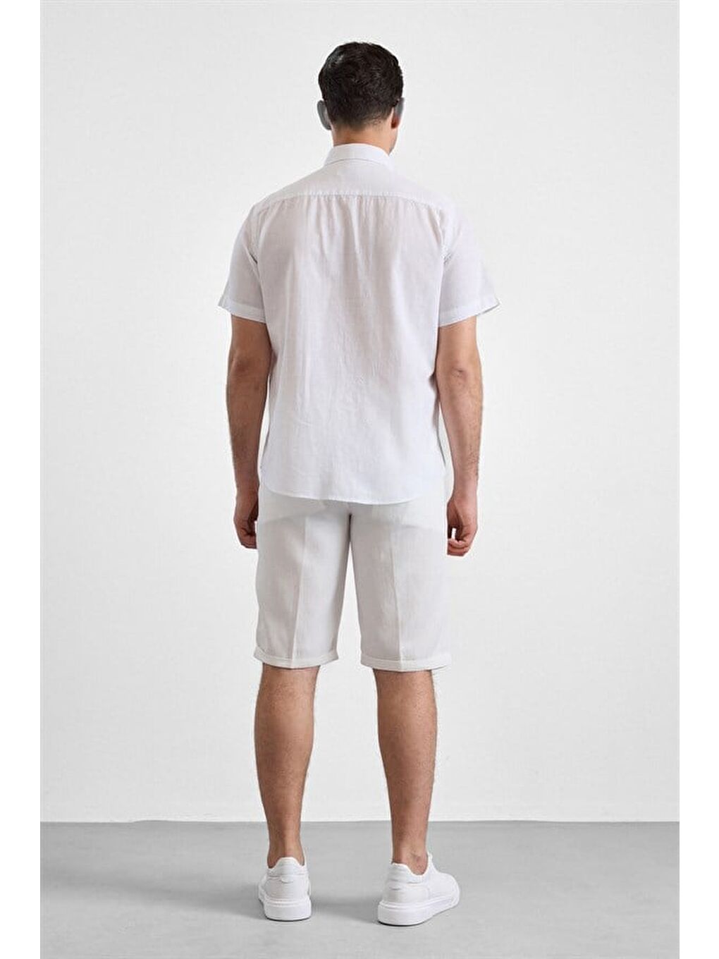 Beyaz Regular Düğmeli Yaka Düz Casual Gömlek-5