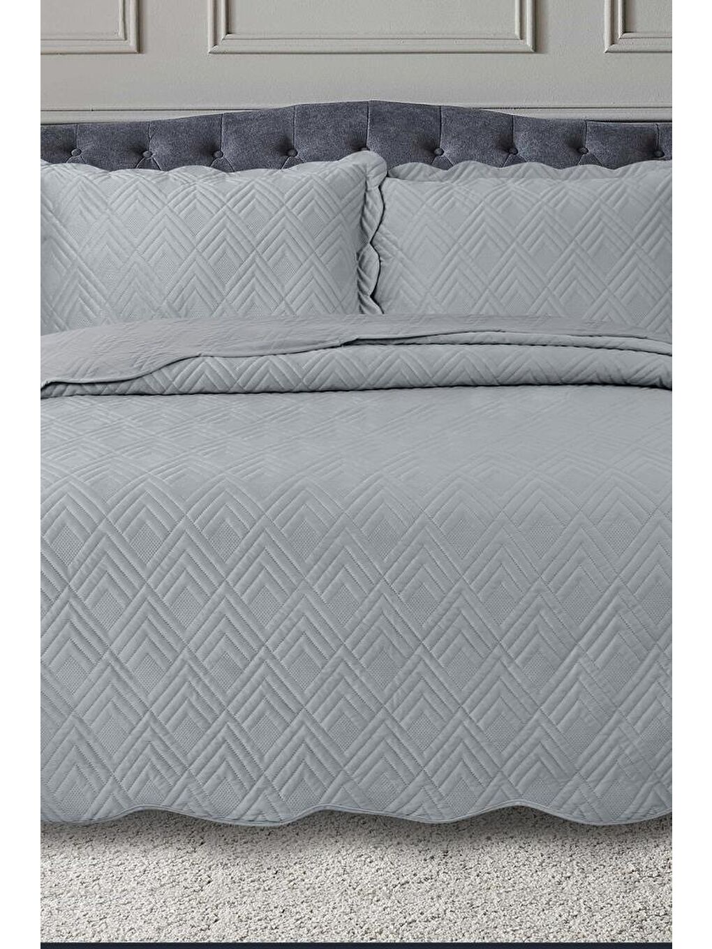Lydia Çift Kişilik Lüks Kadife Yatak Örtüsü Gri