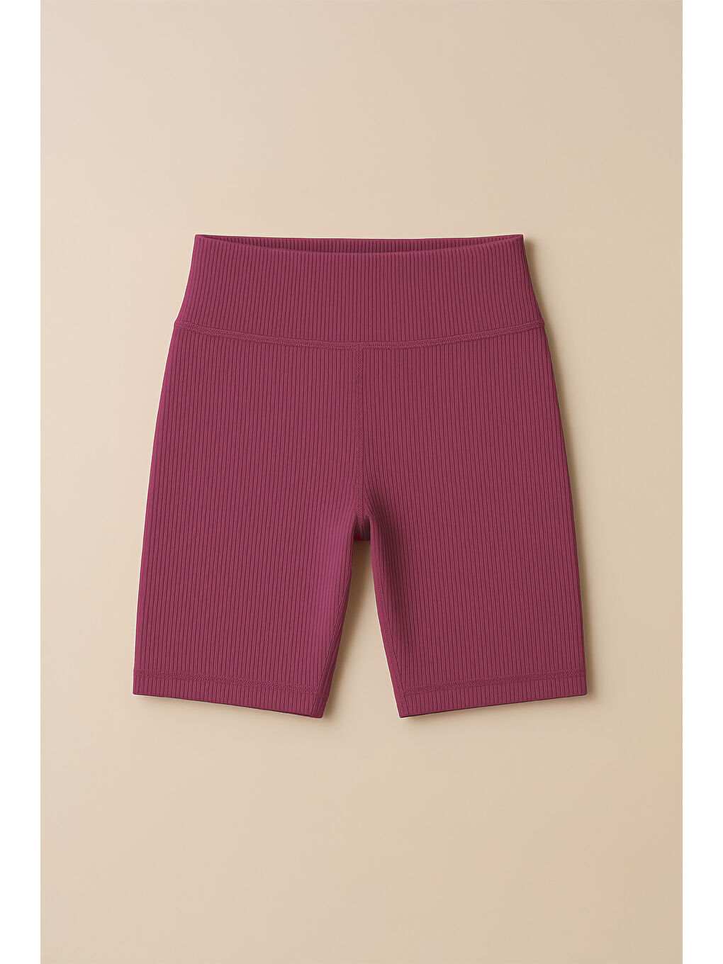 Mürdüm Kadın Yüksek Bel Toparlayıcı Ripli Fitilli Kısa Spor Tayt-4