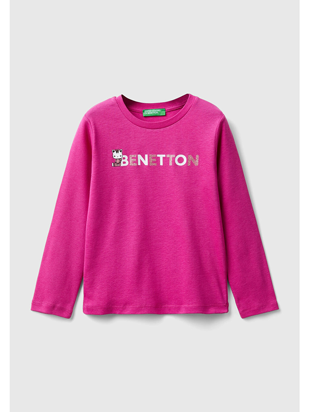 United Colors Of Benetton Kız Çocuk Fuşya Önü Su Bazlı Logo Baskılı Sweatshirt