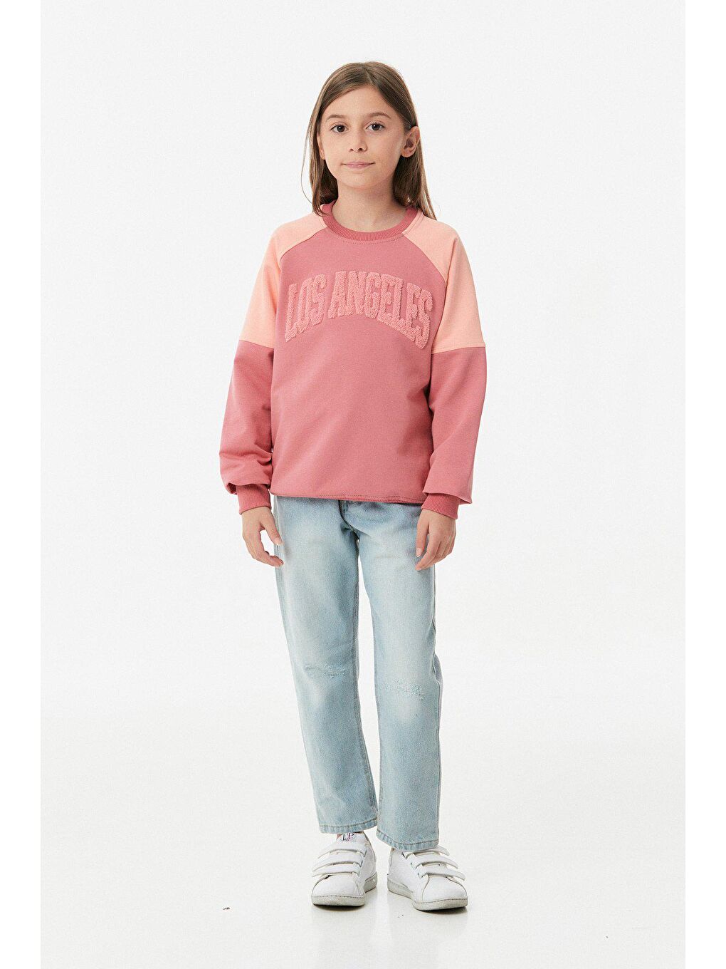 Pembe Los Angeles Nakışlı Unisex Çocuk Sweatshirt-4