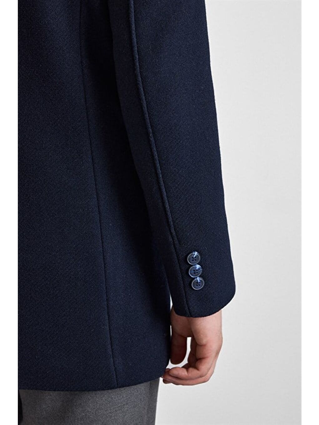 Lacivert Slim Mono Yaka Düz Yan Cepli Düğmeli Dolgusuz Standart Kaban-3