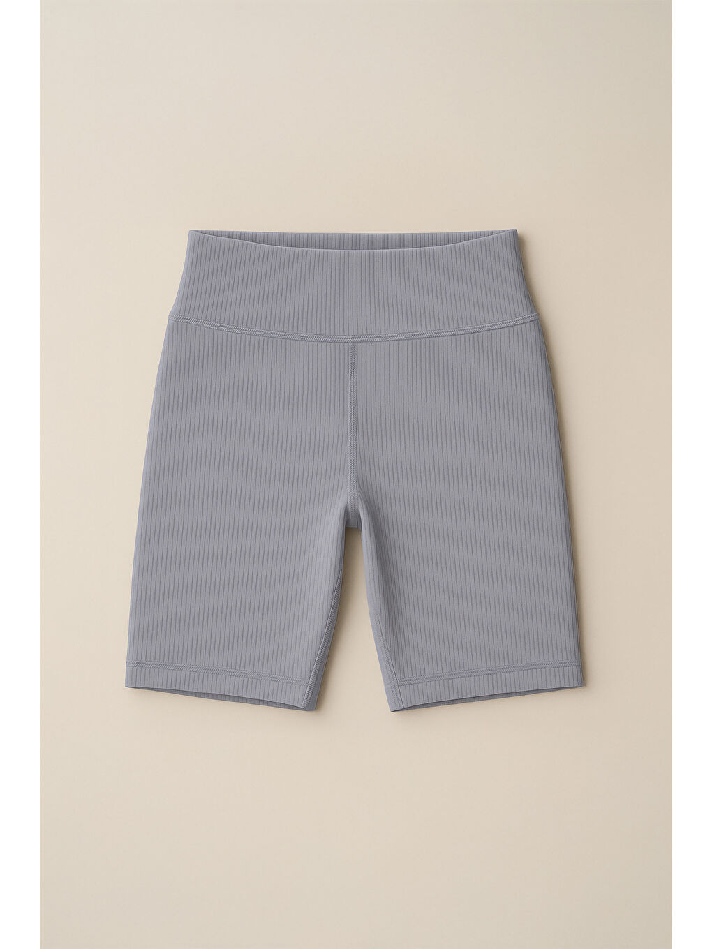 Mavi Kadın Yüksek Bel Toparlayıcı Ripli Fitilli Kısa Spor Tayt-3