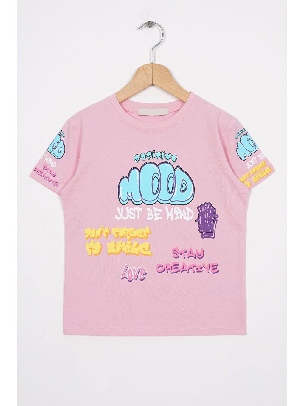 Yazı Baskılı Acik Pembe Renk Kız Cocuk Tshırt