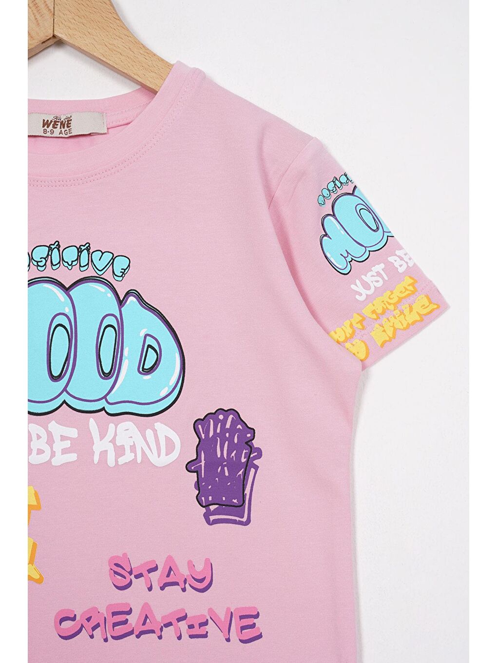 Yazı Baskılı Acik Pembe Renk Kız Cocuk Tshırt-1