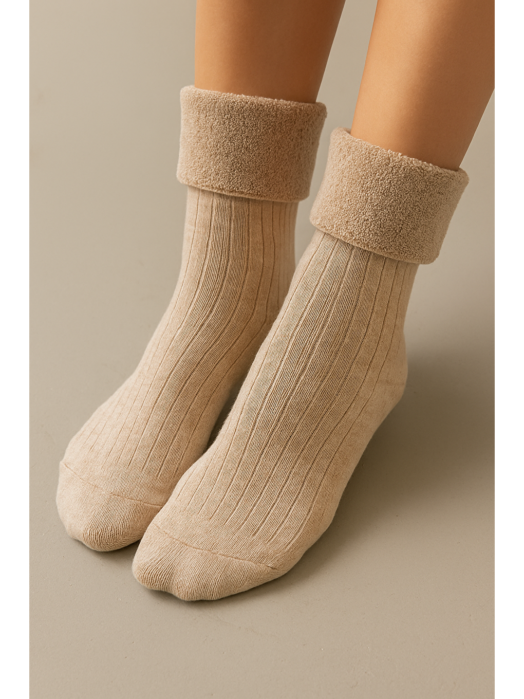 Kız Çocuk Havlu Çorap Bej Melanj