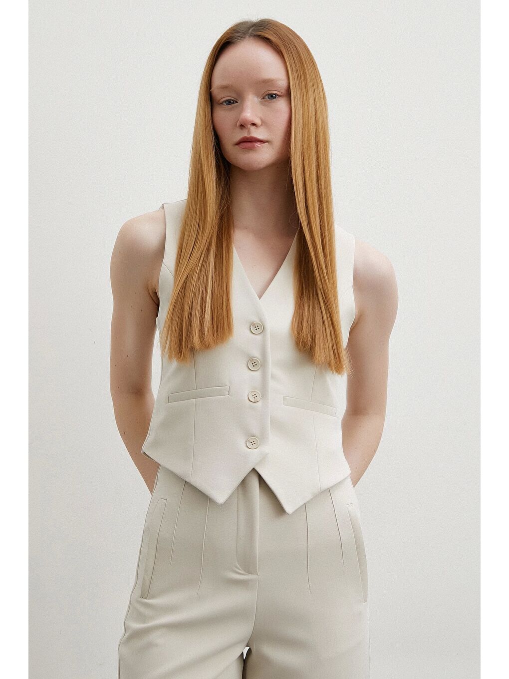 Astarlı Kuplu Yelek Bej-1