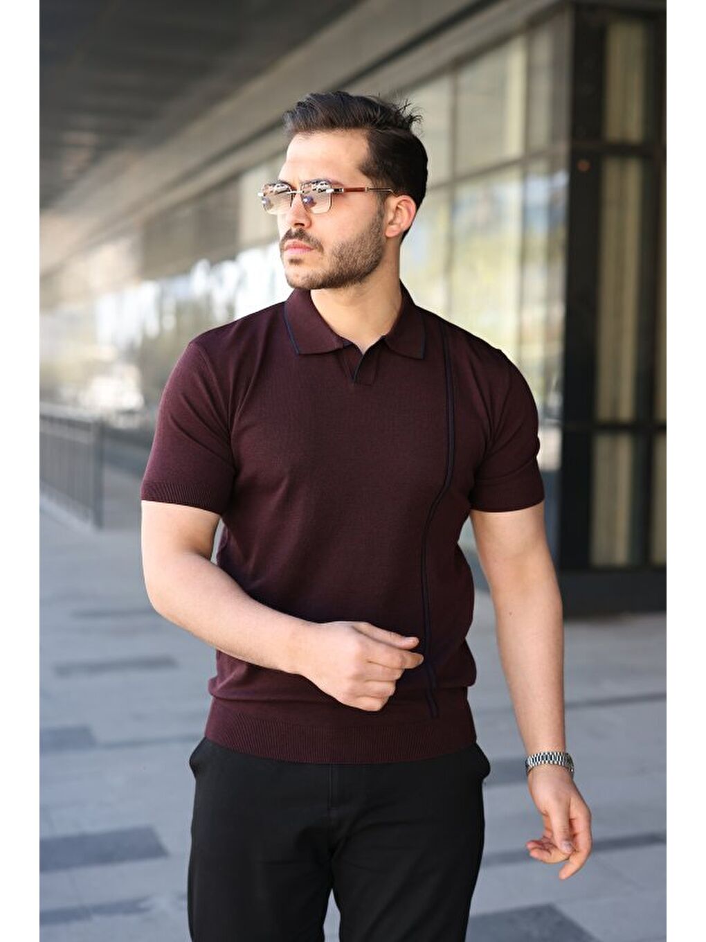 Bordo Erkek Polo Yaka Triko Tişört