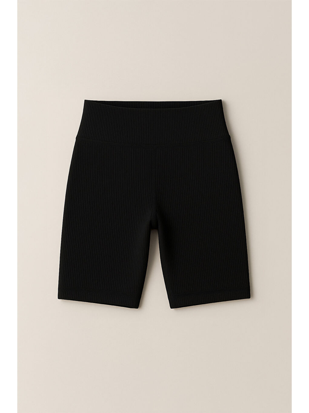 Siyah Kadın Yüksek Bel Toparlayıcı Ripli Fitilli Kısa Spor Tayt-3