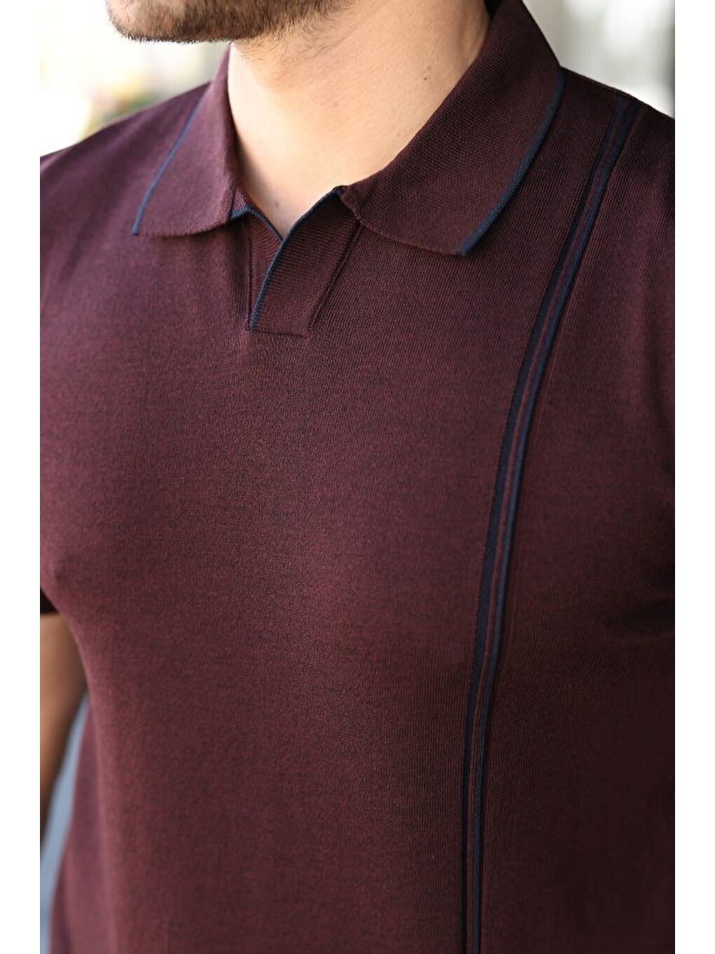 Bordo Erkek Polo Yaka Triko Tişört-2