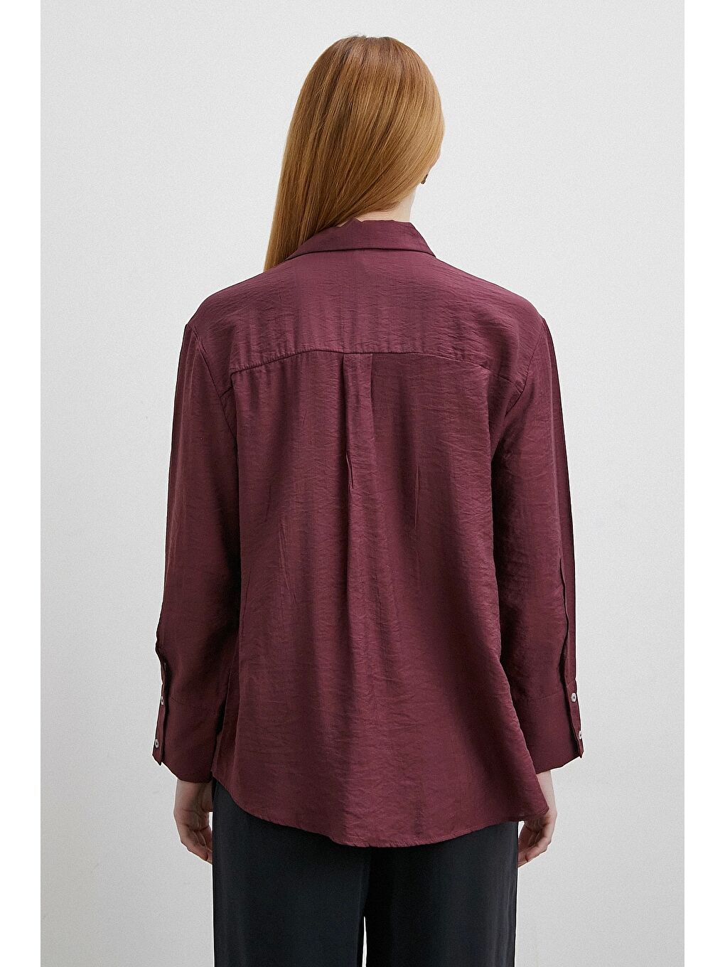 Modal Basic V Yaka Gömlek Bordo-2