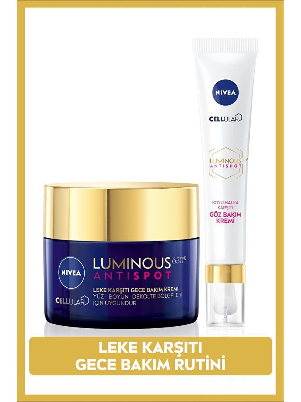 NIVEA Şeffaf Luminous630 Leke Karşıtı Gece Bakım Kremi 50ml ve Aydınlatıcı Koyu Leke Karşıtı Göz Bakım Kremi 15ml