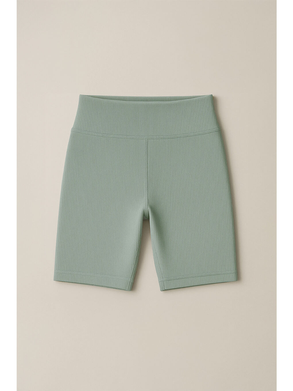 Yeşil Kadın Yüksek Bel Toparlayıcı Ripli Fitilli Kısa Spor Tayt-3