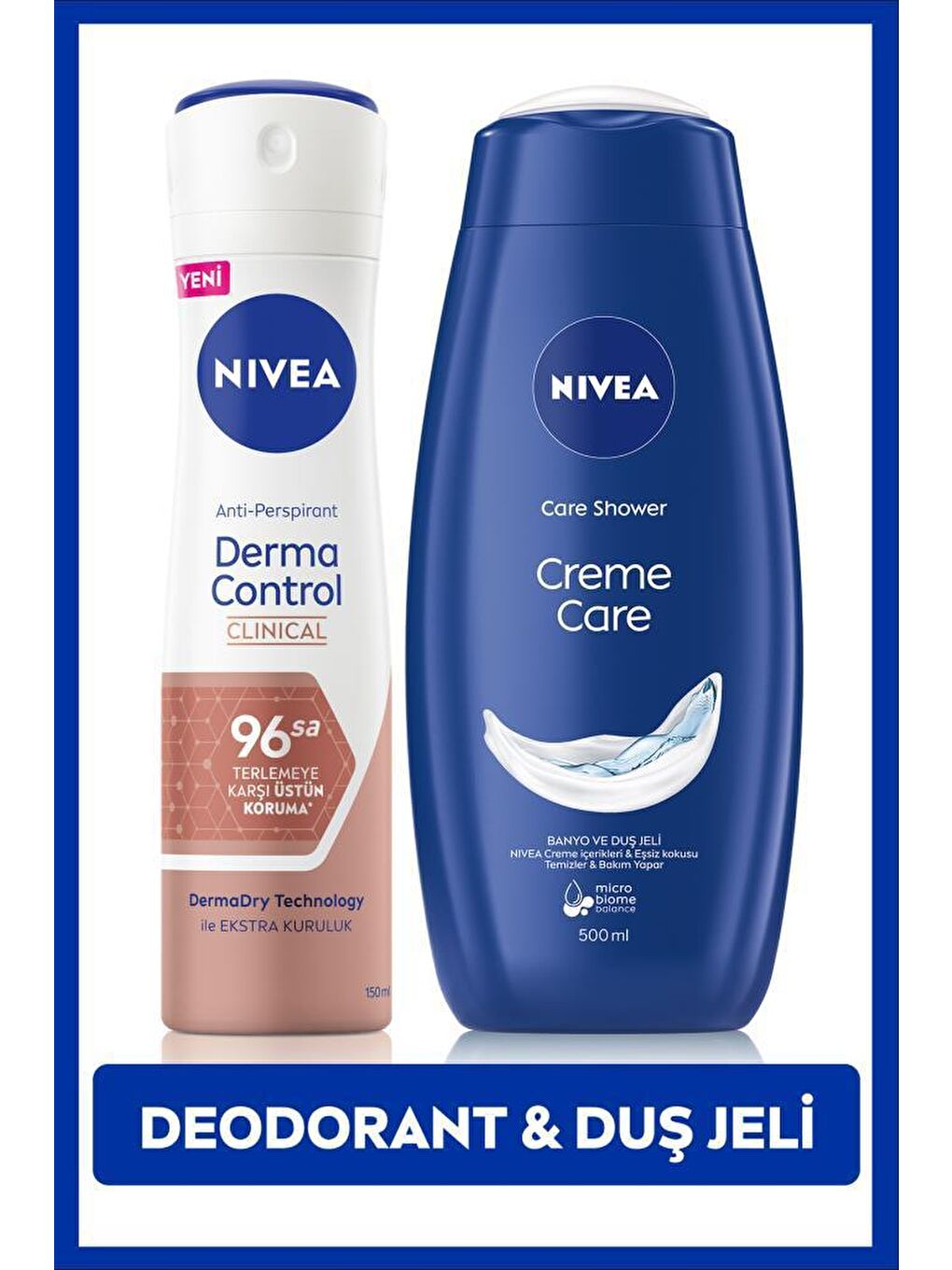 NIVEA Şeffaf Kadın Sprey Deodorant Derma Control Clinical 150ml ve Creme Care Nemlendirici Duş Jeli 500ml