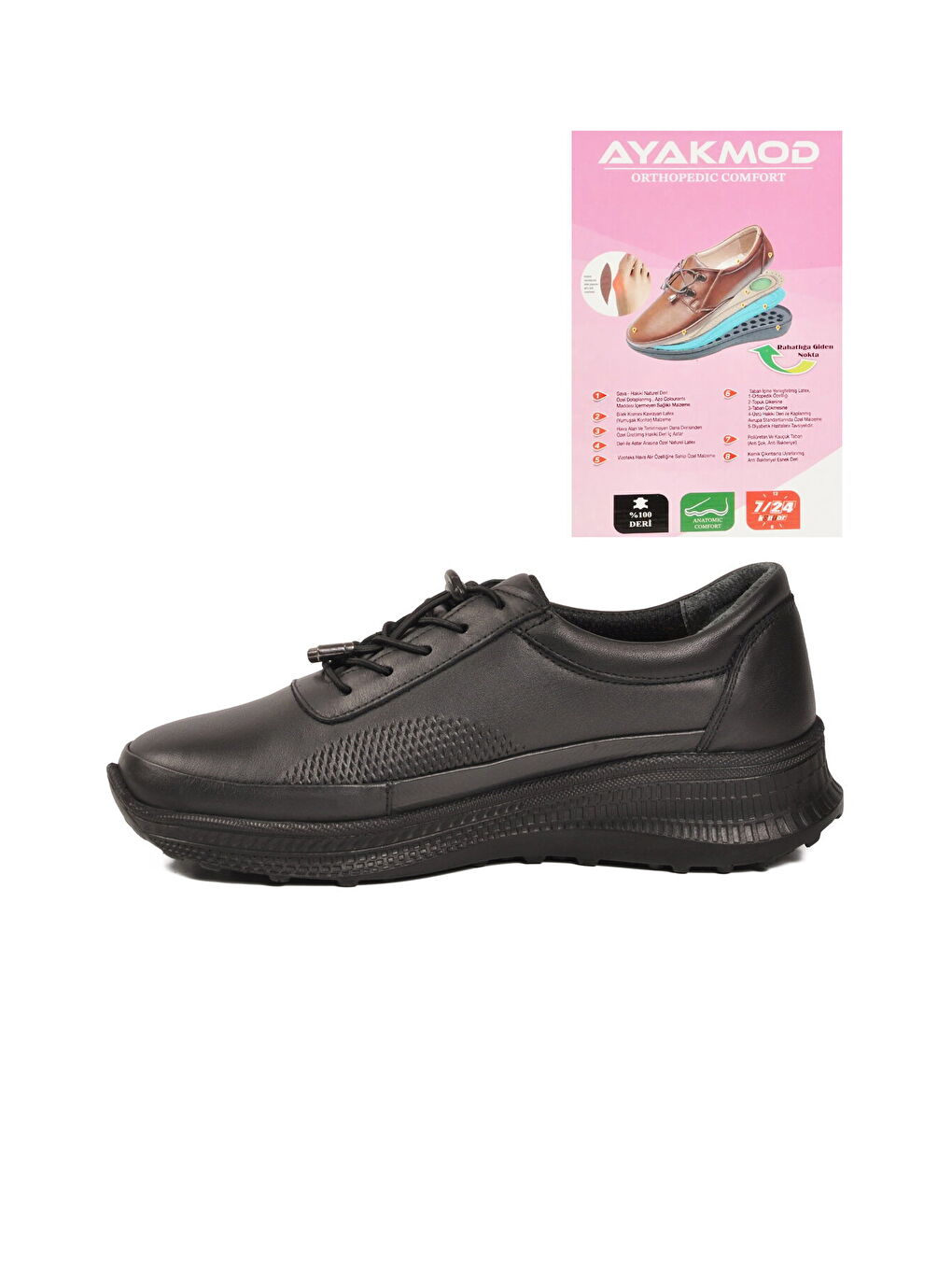 Siyah Hakiki Deri Ortopedik Kadın Casual Ayakkabı 690 Z-3